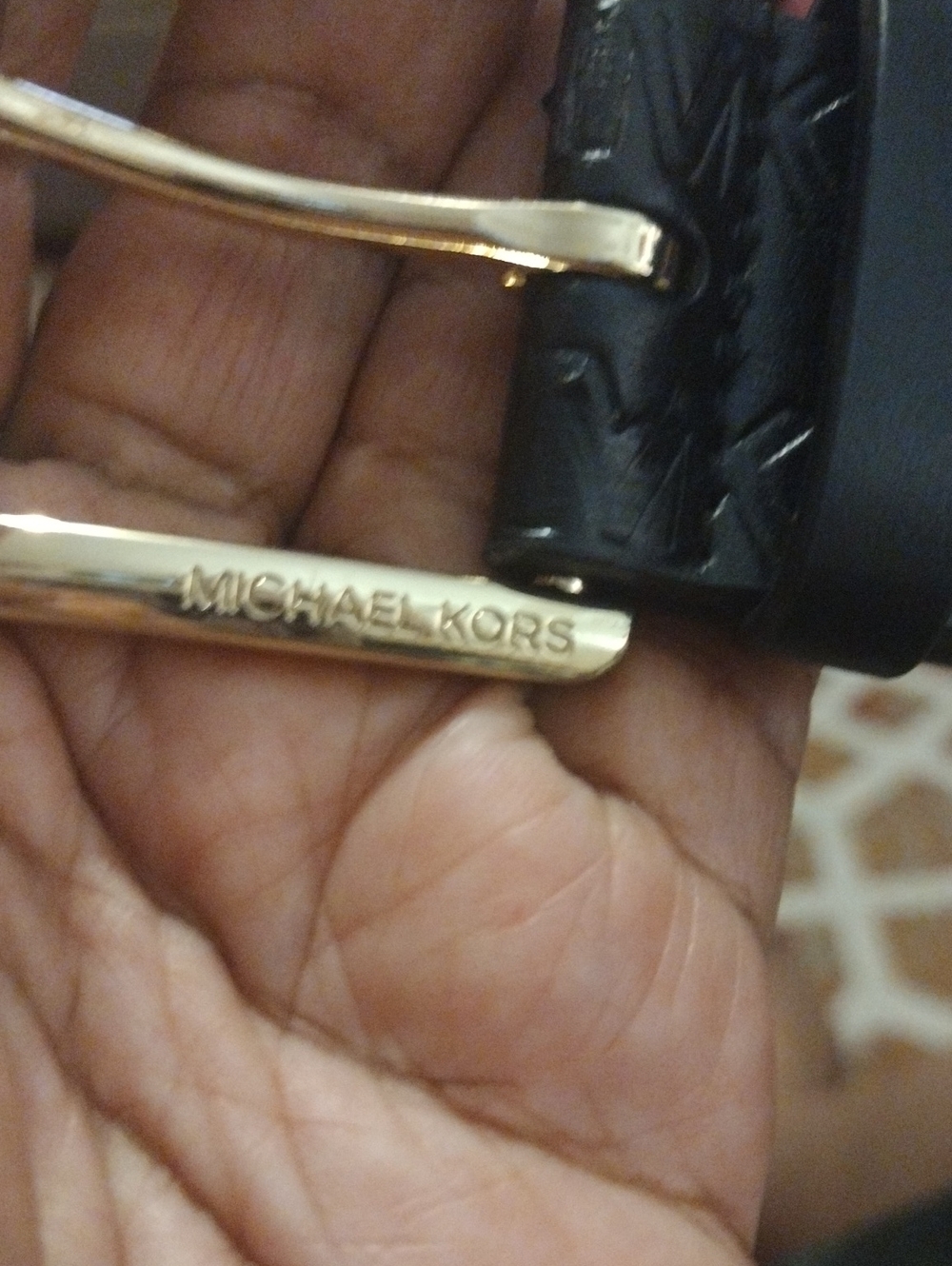 Michael Kors Gold and Black Men's Belt Buckle Detail